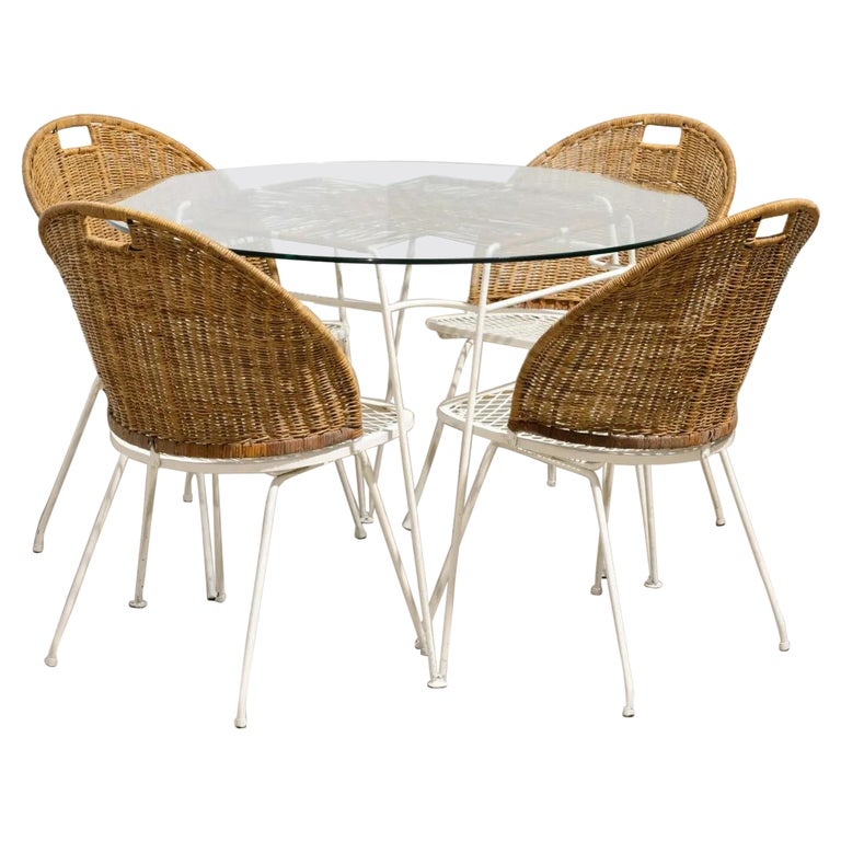 Unique Set Of 4 Mid Century Modern Metal Patio Chairs With Strapping