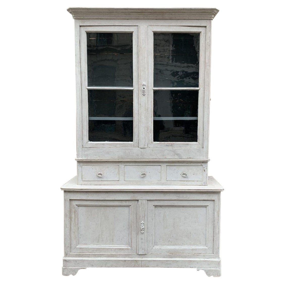 Handsome Antique 3-Part Kitchen Display Cabinet, France Early 1900