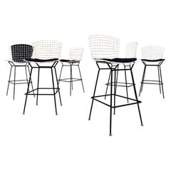 Vintage Black & White Wire Barstools by Harry Bertoia for Knoll Inc, Set of 6