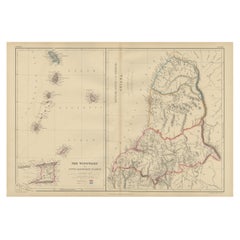 Carte ancienne représentant les îles des Caraïbes du Sud ou les îles de Guiana à l'envers, 1859