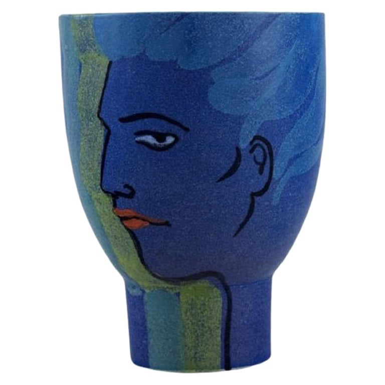 Swedish Ceramicist, Unique Vase in Hand-Painted and Glazed Ceramics