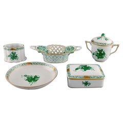 Retro Five Parts Herend "Green Chinese Bouquet" in Hand-Painted Porcelain, Mid-20th C.