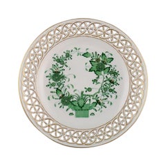Retro Herend Green Chinese Plate in Openwork Hand-Painted Porcelain, Mid-20th Century