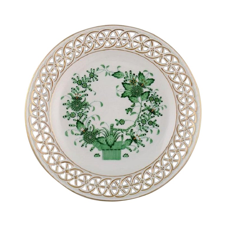 Herend Green Chinese Plate in Openwork HandPainted Porcelain, Mid20th