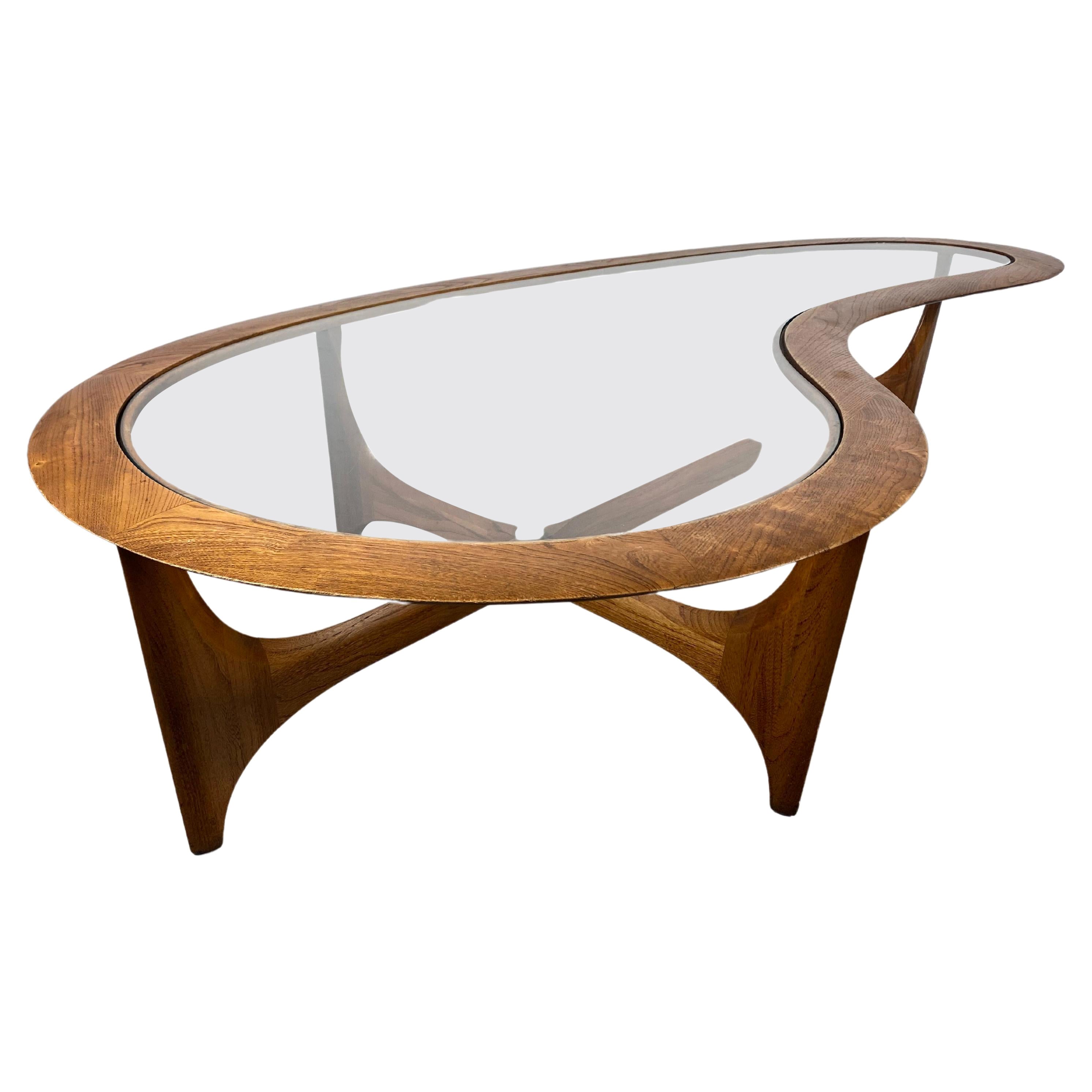 Classic Lane Glass and Walnut Kidney Shape Coffee / Cocktail Table