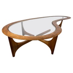 Classic Lane Glass and Walnut Kidney Shape Coffee / Cocktail Table
