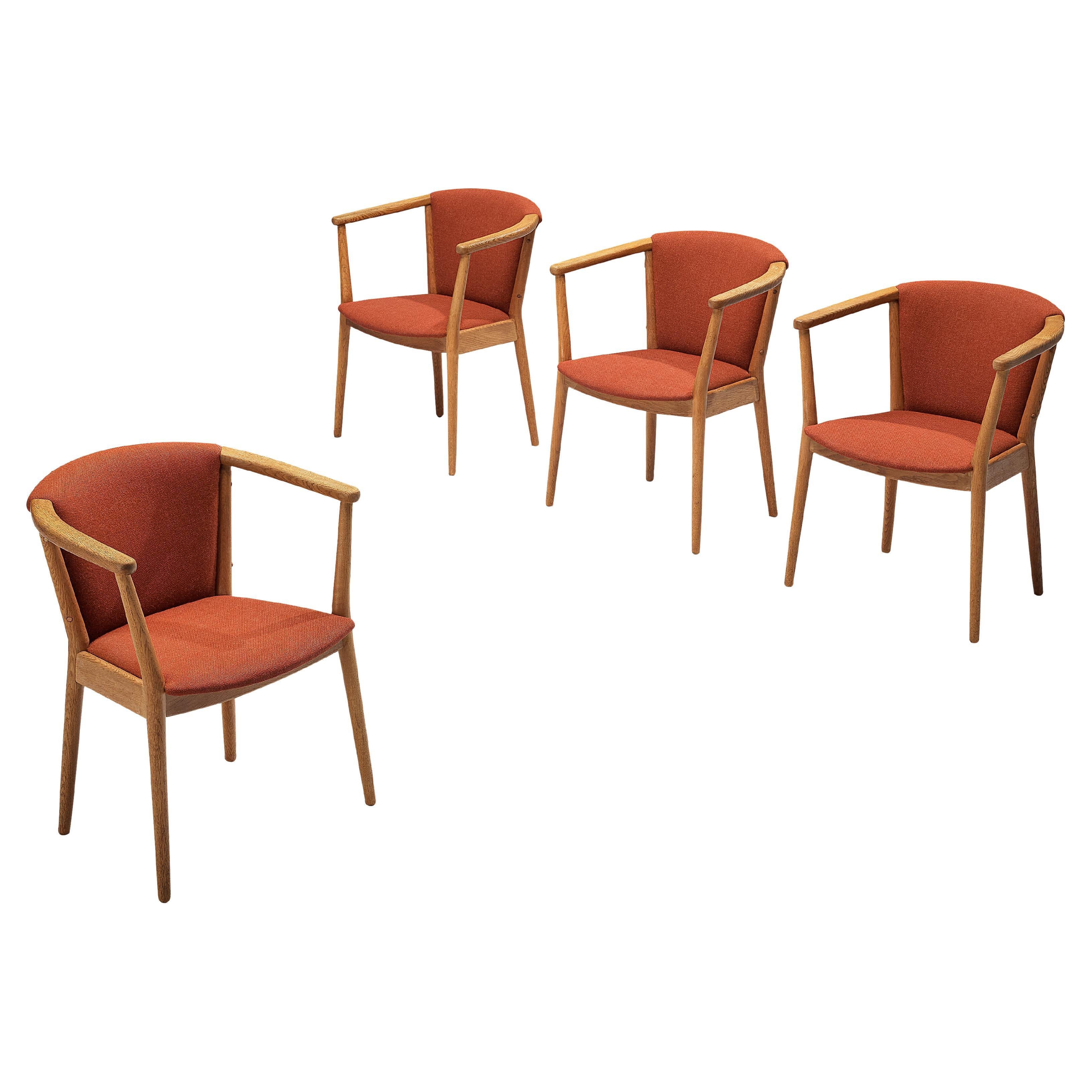 Nanna Ditzel Dining Chairs in Oak and Red Fabric