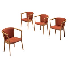 Nanna Ditzel Dining Chairs in Oak and Red Fabric
