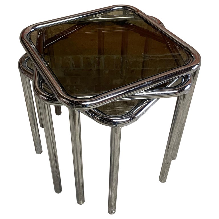 Chrome and Glass Nesting Tables by Arthur Umanoff for The Ansley