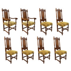 Set of 8 Heavy English Oak Dining Chairs, c.1930