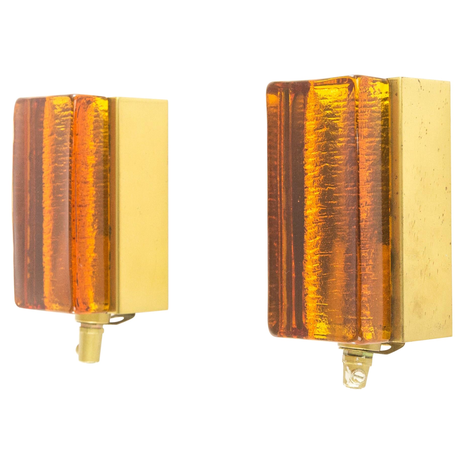 Pair of Atlantic Wall Lamps by Vitrika in Amber, 1970s