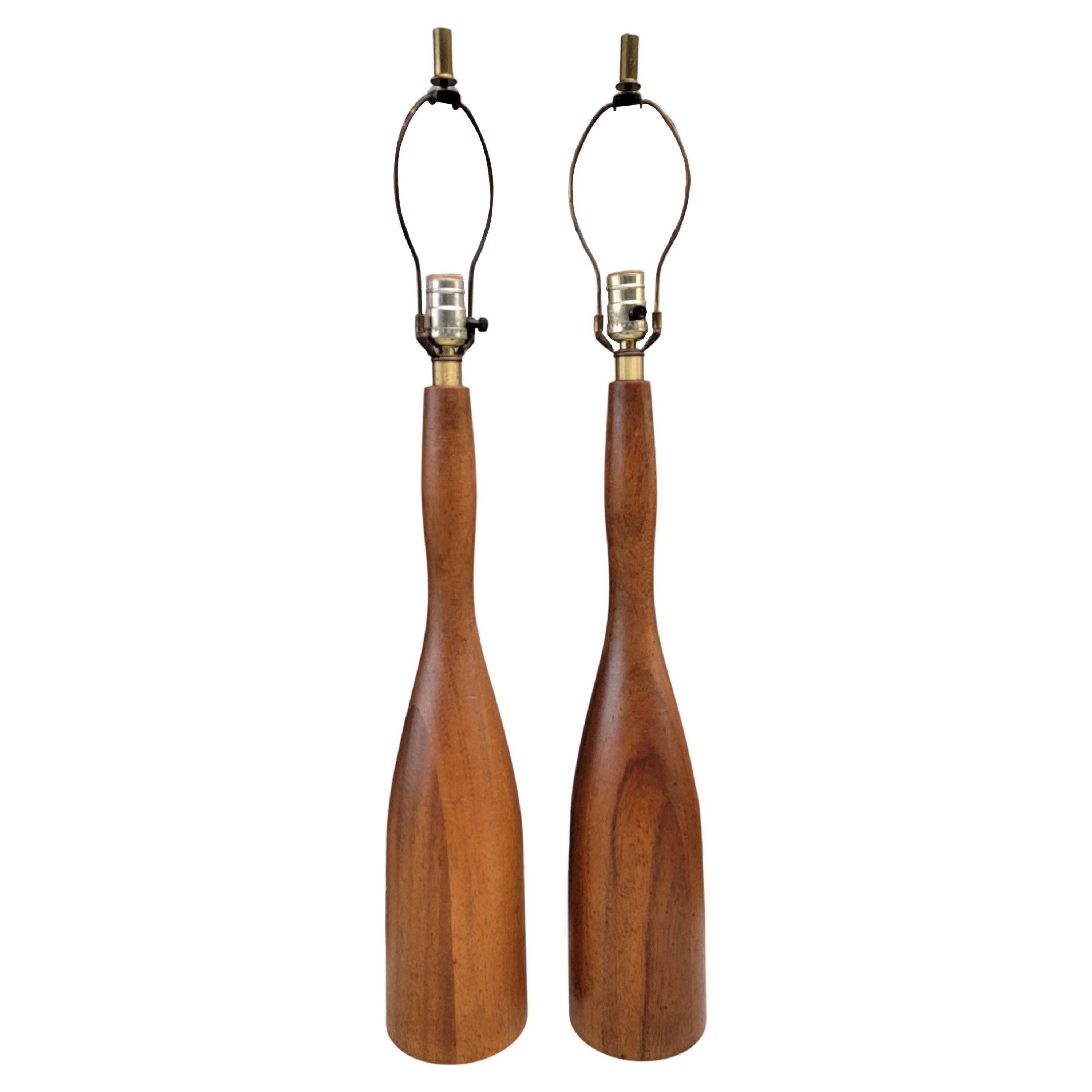 Pair of Dark Mahogany Wood Table Lamps For Sale at 1stDibs