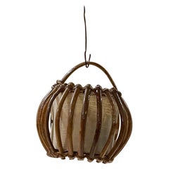 Sculptural French Bamboo Pendant Small Hanging Lamp 1950s France