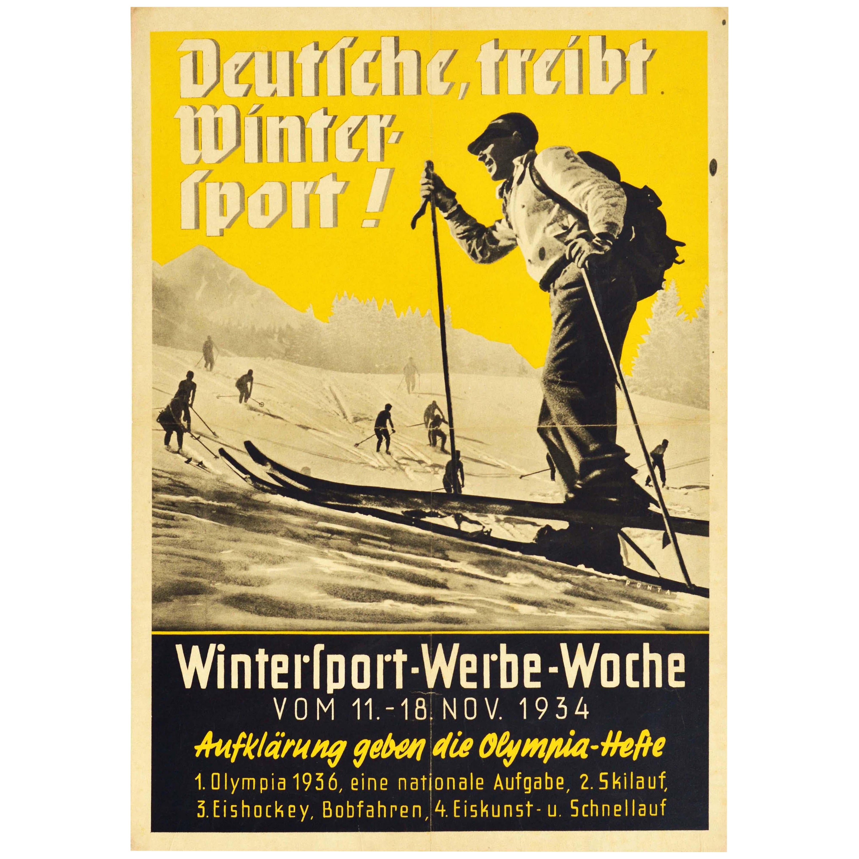 Original Vintage Skiing Poster Deutsche Winter Sport Week Olympic Games Germany