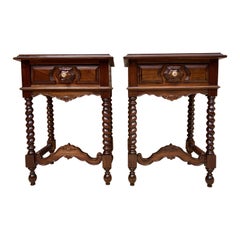 Early 20th-Century Spanish Baroque Style Walnut Nightstands with One Drawer and