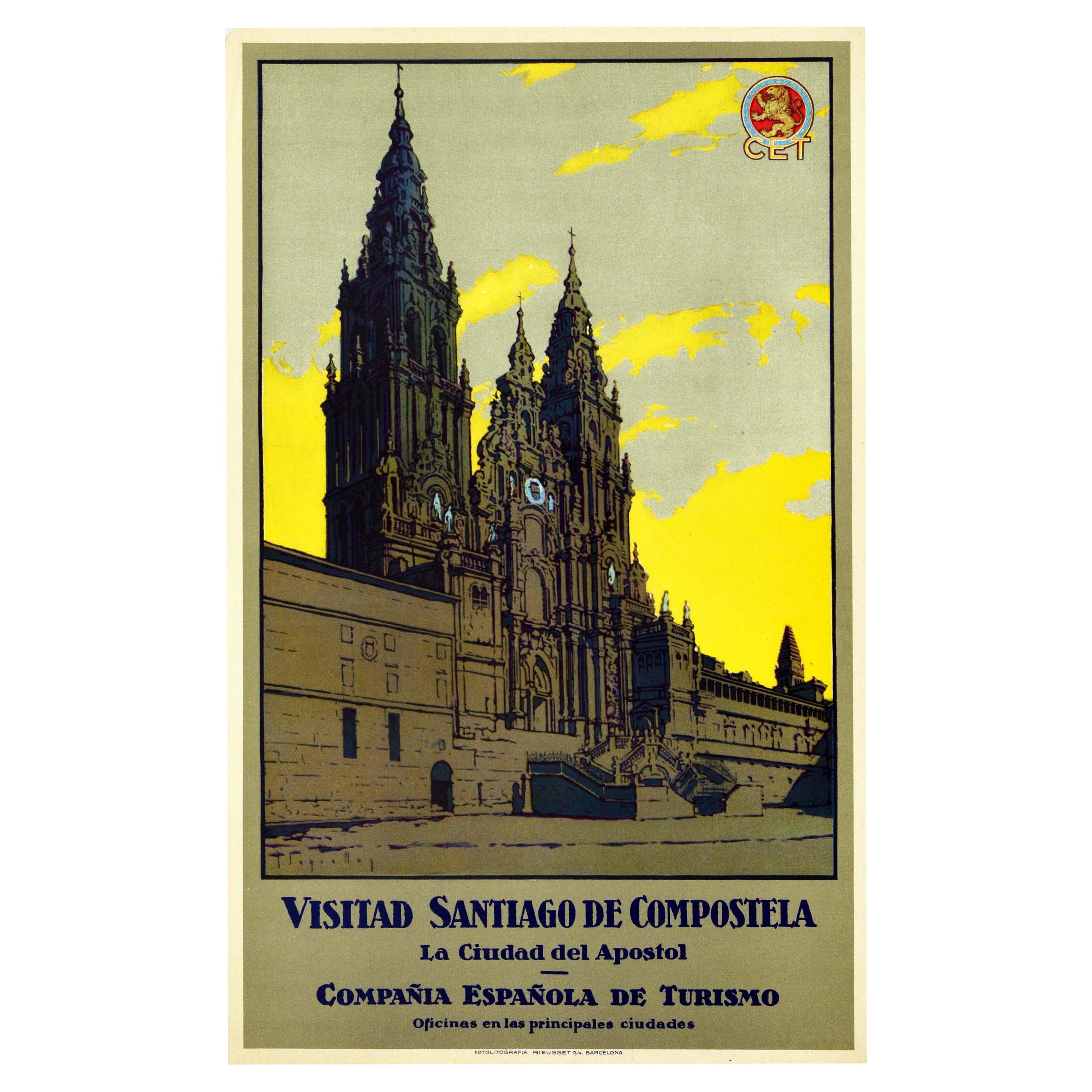 Original Vintage Travel Poster Visitad Santiago De Compostela Cathedral Basilica