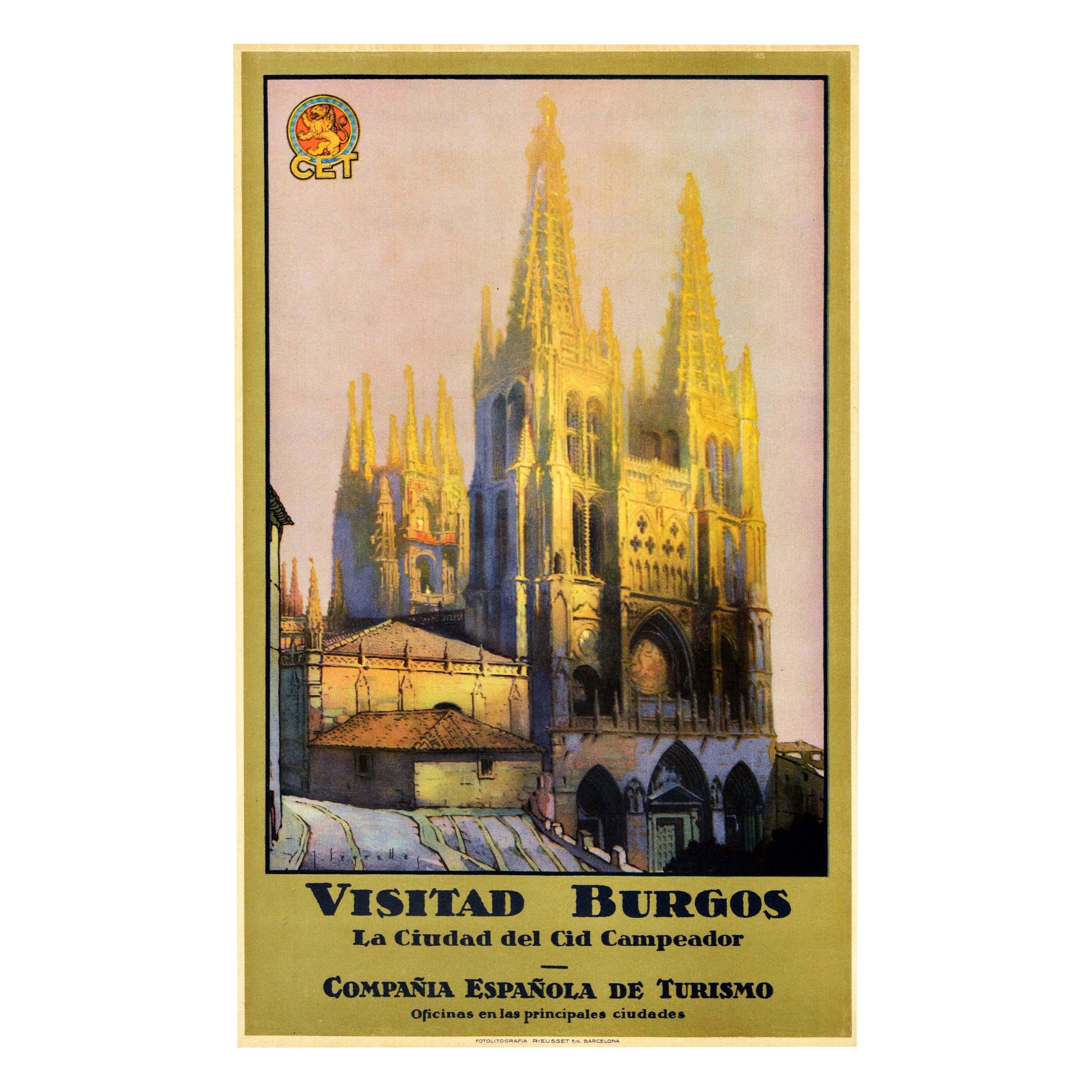 Original Vintage Travel Poster Visitad Burgos Cid Campeador Spain Cathedral City