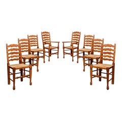 Set of Eight Fruitwood Ladder Back Dining Chairs