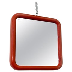 Italian Space Age Glossy Red Plastic Square Mirror with Rounded Corners, 1970s