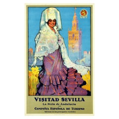 Original Vintage Travel Poster Visitad Sevilla Andalucia Spain Seville Andalusia