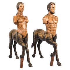 Antique Pair of Polychromed Pine Centaur Statues Made in France, circa 1900