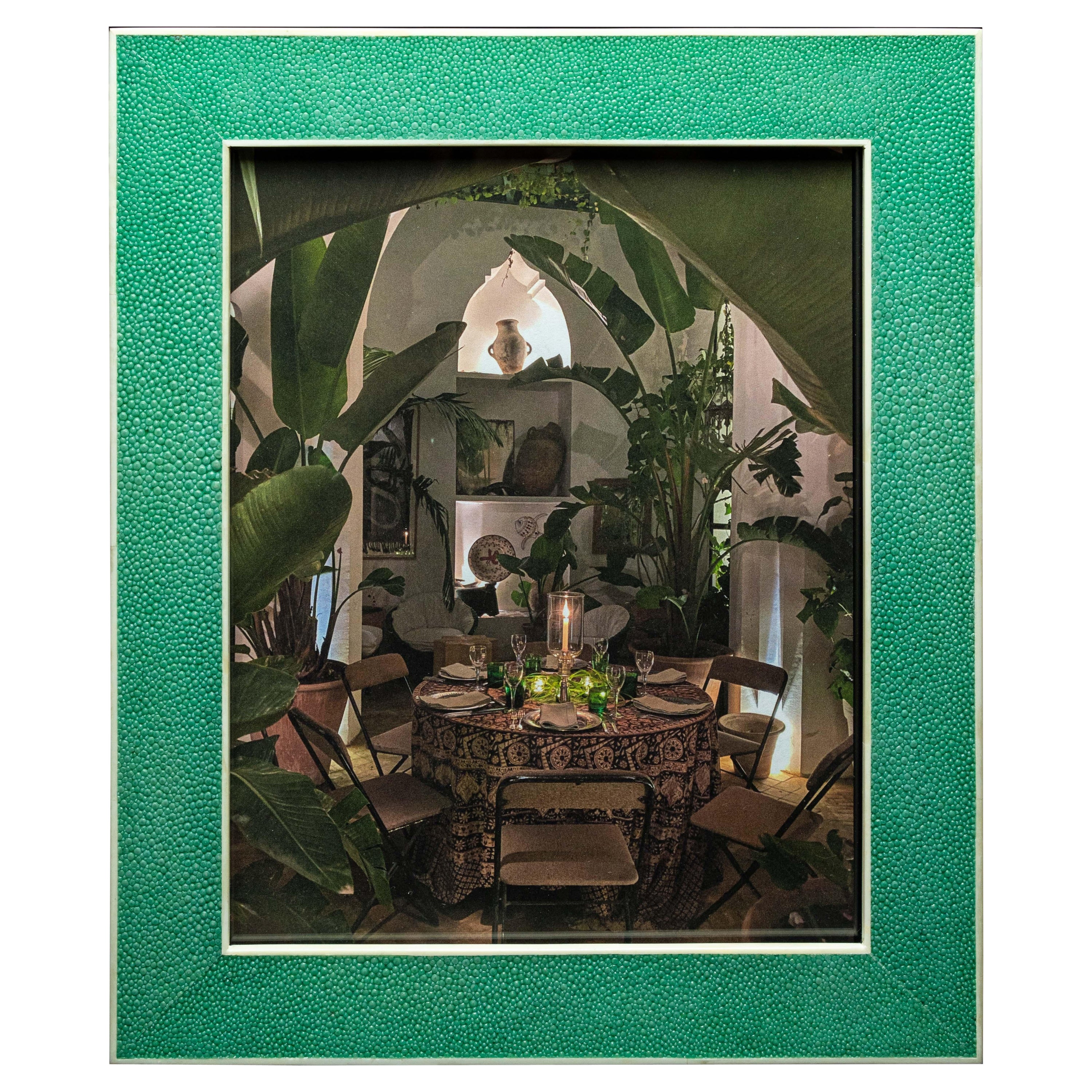 Large Green Shagreen Frame w/ Bone Trim