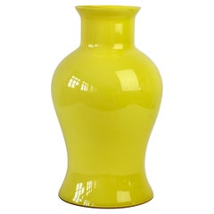 Große hellgelbe Cenedese-Vase aus italienischem Murano-Kunstglas im Vintage-Stil
