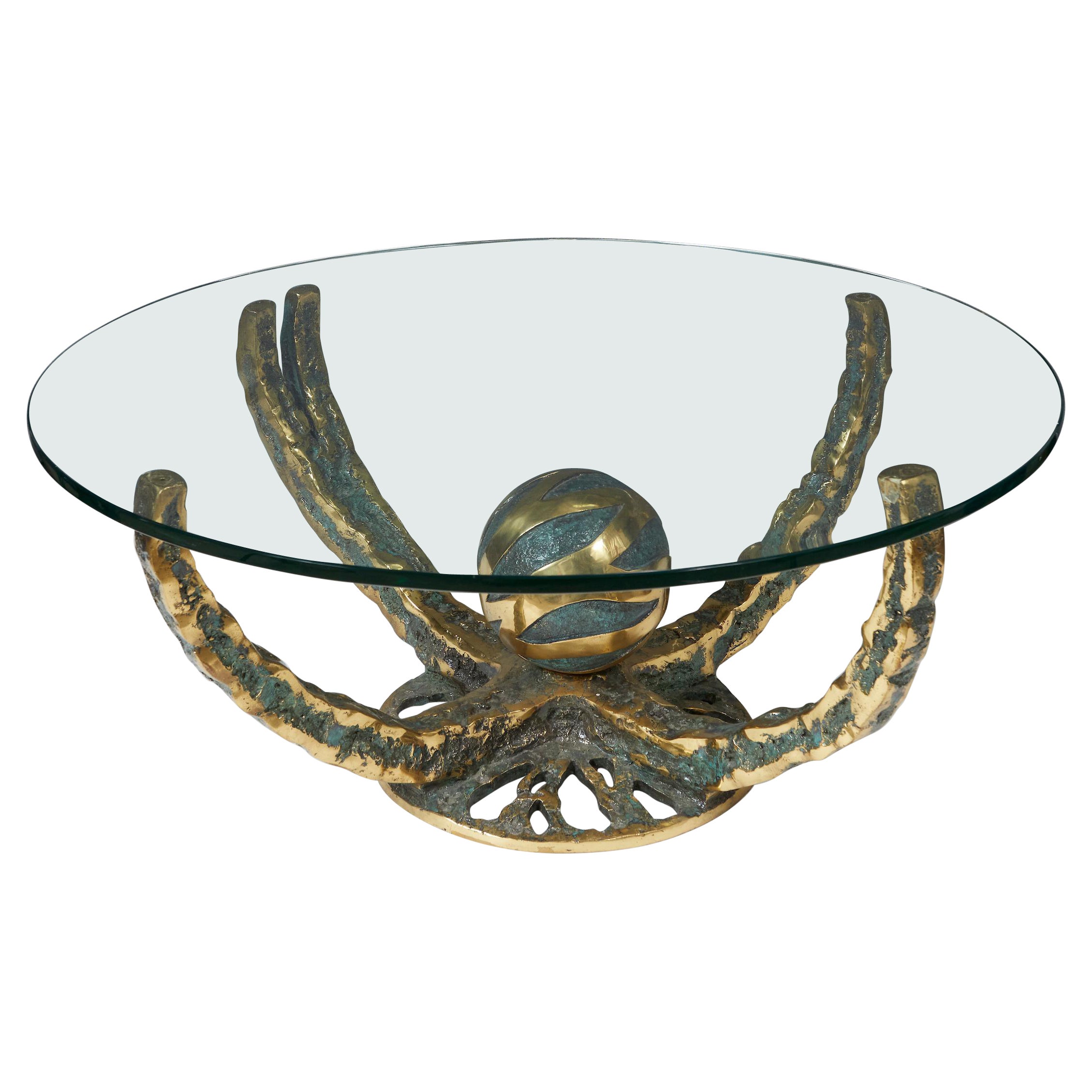 Polished and Patinated Bronze "Octo" Coffee Table by Henri Fernandez For Sale