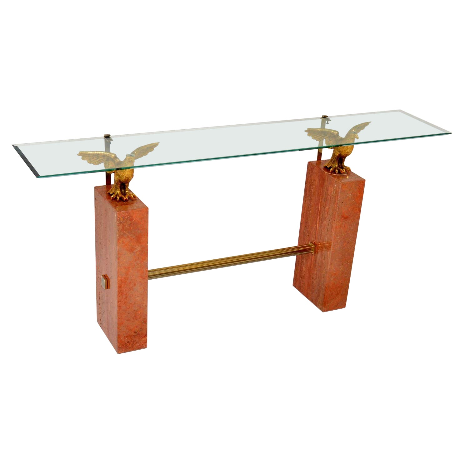 1970's Vintage Marble / Brass / Glass Console Table