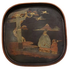 Antique Chinoiserie Early 20th Century Large Wooden Tray Japan