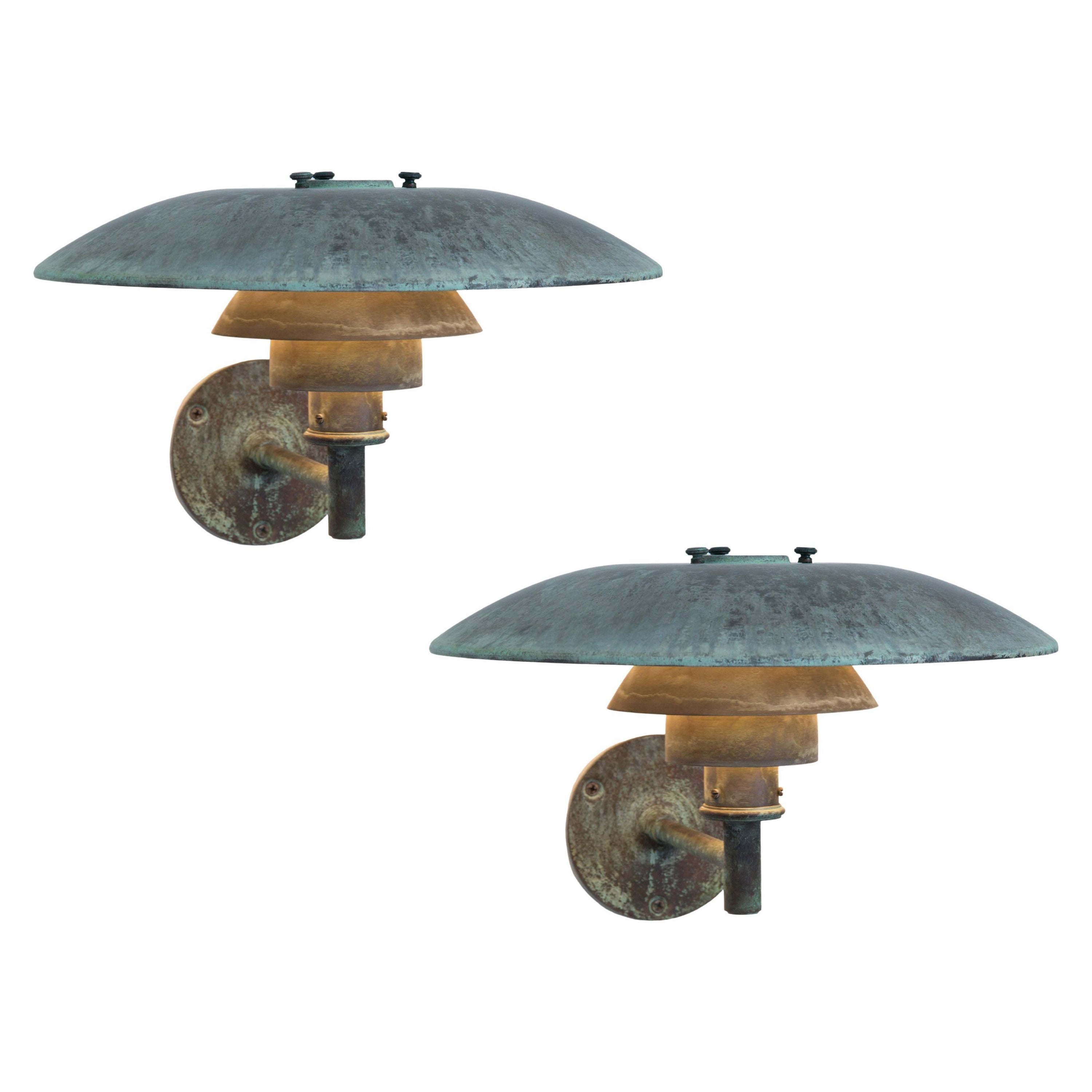 Pair of Poul Henningsen Ph Wall Darkly Patinated Outdoor Lamps for Louis Poulsen For Sale