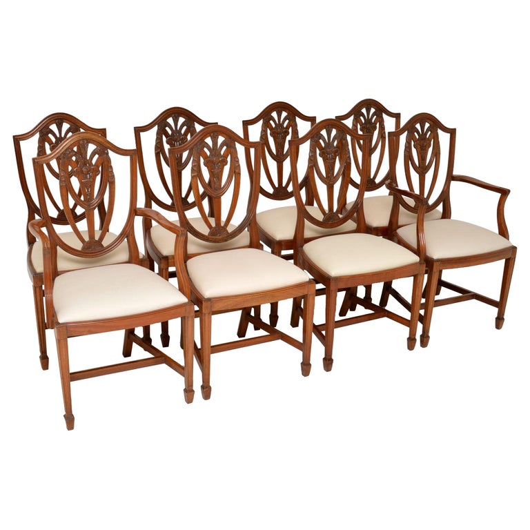 Set of 8 Antique Georgian Style Shield Back Dining Chairs at 1stDibs