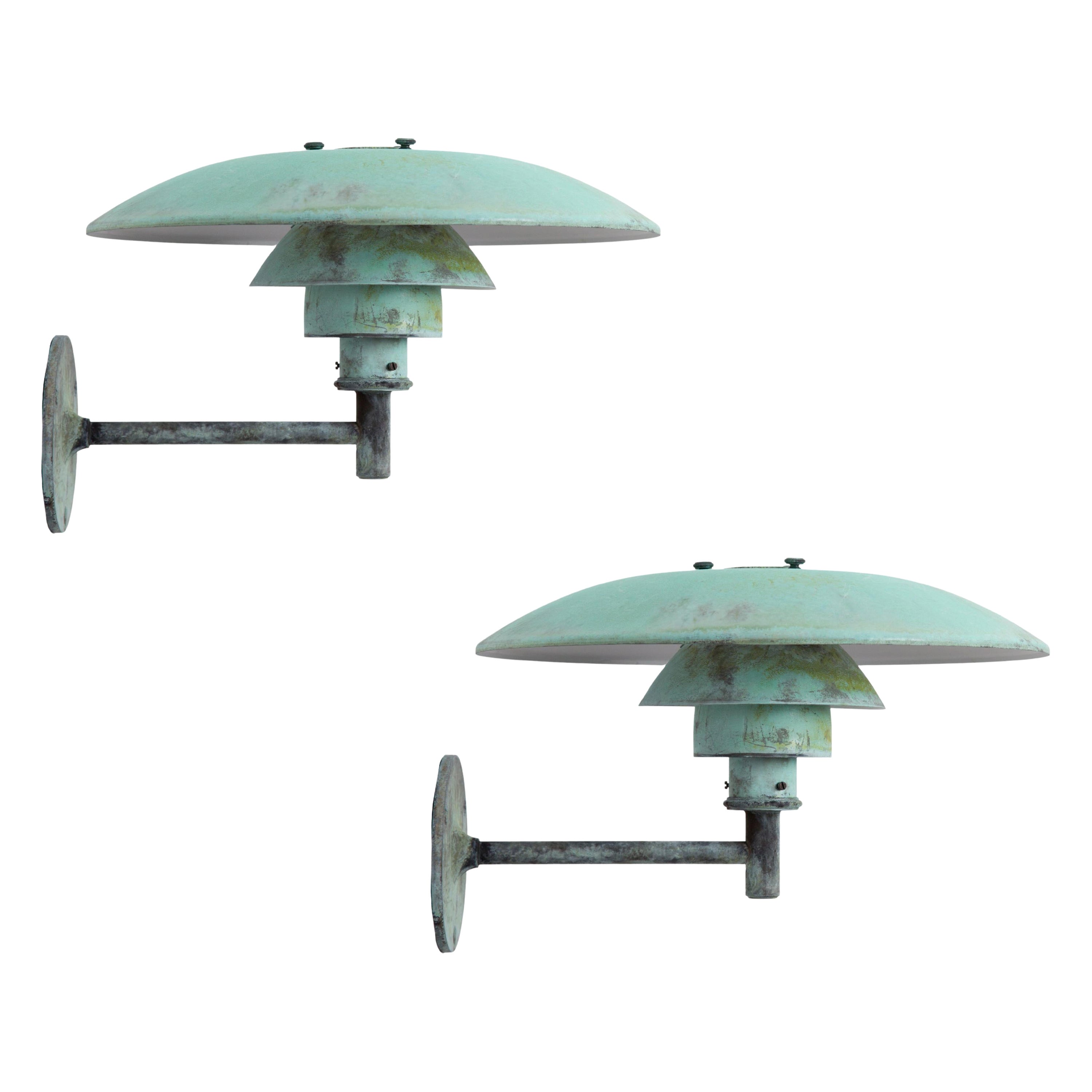 Pair of Poul Henningsen PH Wall Outdoor Lamps for Louis Poulsen in Verdigris For Sale