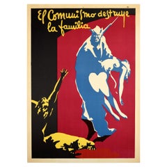 Original Vintage Propaganda Poster Communism Destroys Family Spanish Civil War