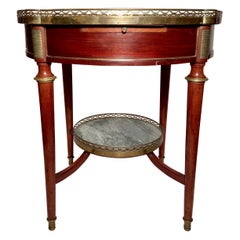 Antique French Louis XVI Marble Top Mahogany Bouillotte Table, Circa 1890
