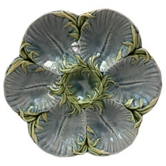 19th Century Majolica Gray Oyster Plate Luneville