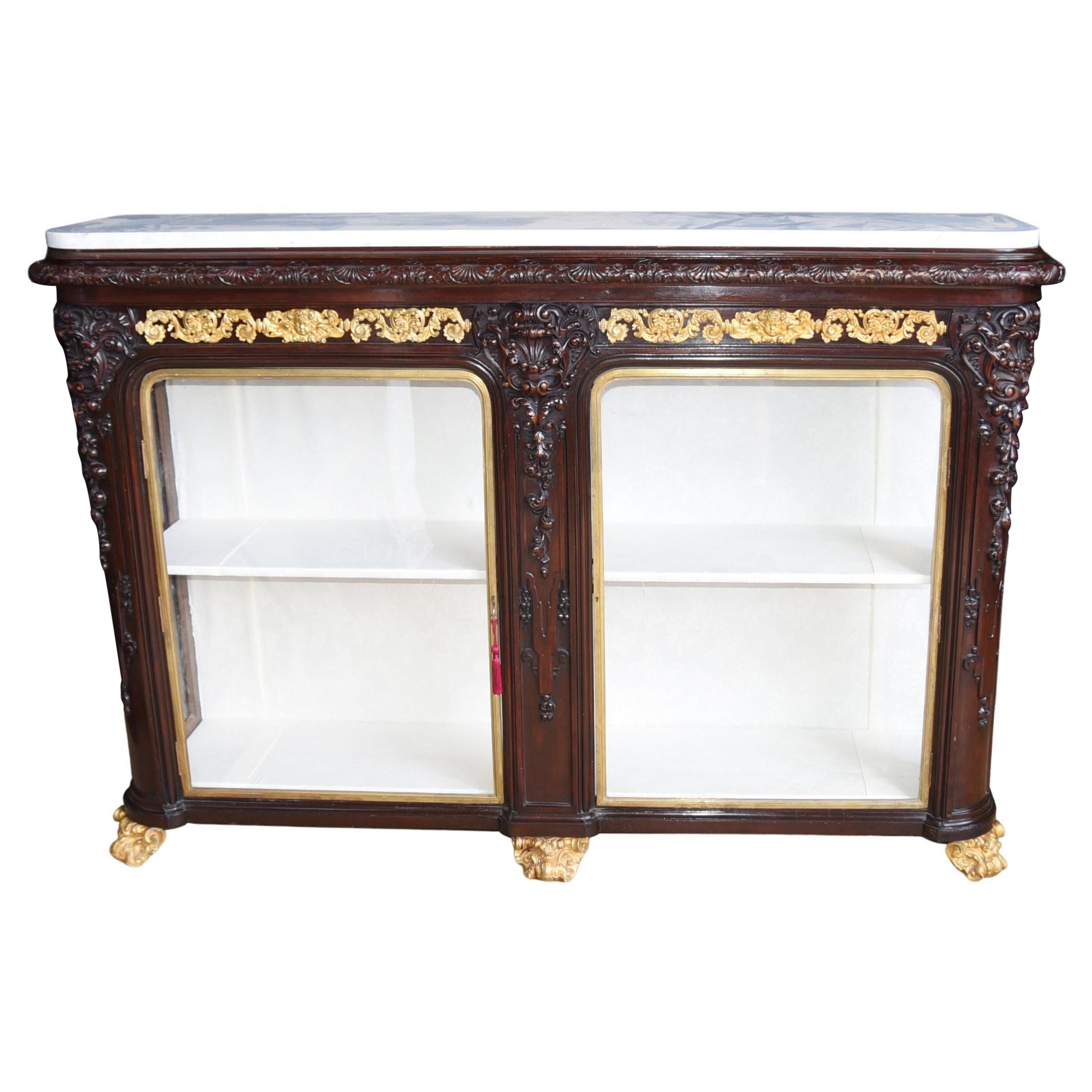 French Rosewood Sideboard Carved Display Cabinet For Sale