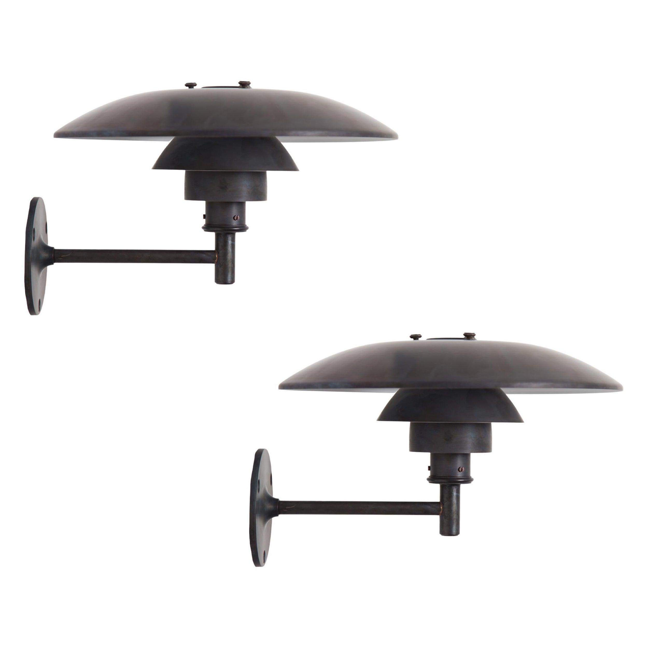 Pair of Henningsen 'PH Wall' Brown Patinated Outdoor Lamps for Louis Poulsen