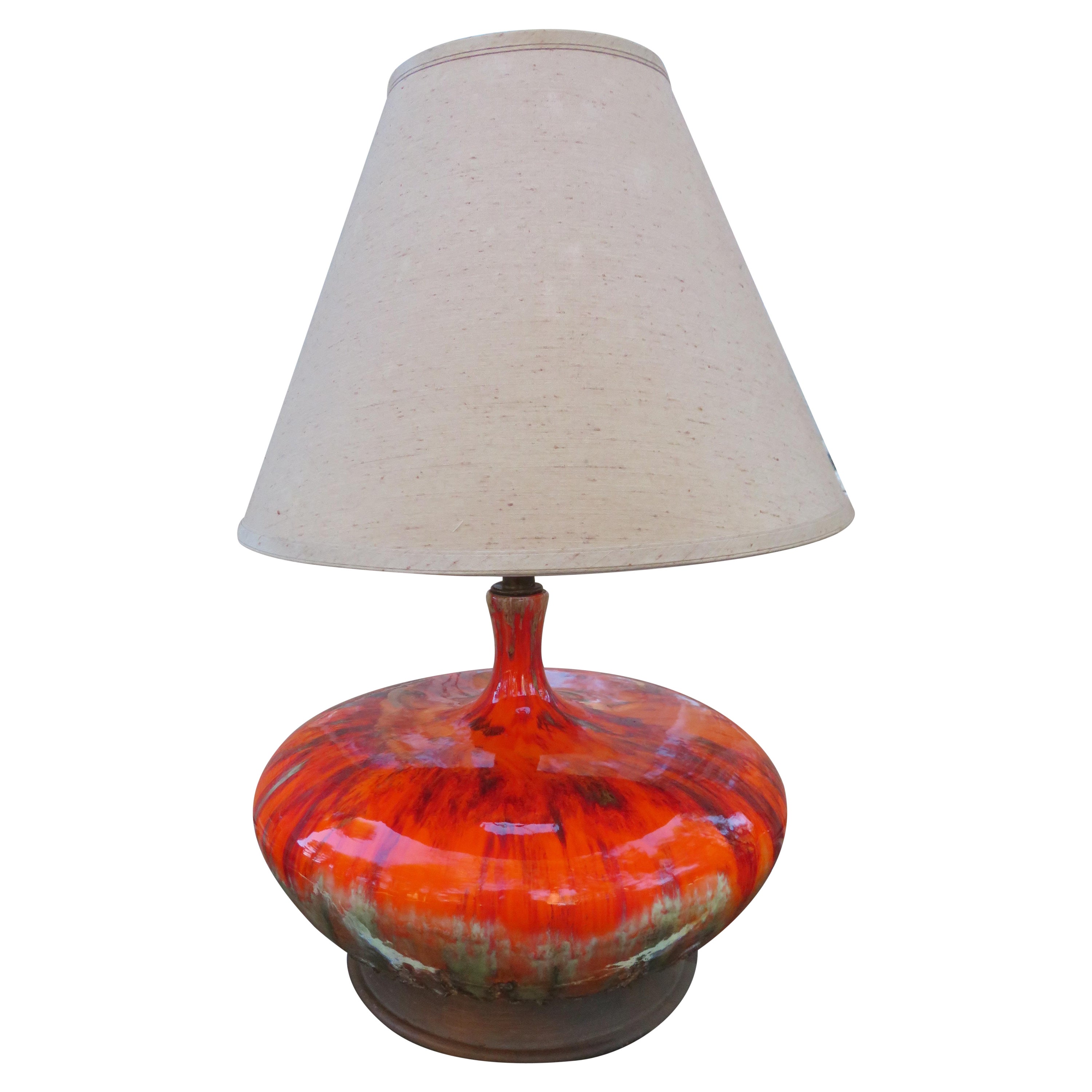 Magnificent Orange Oversized Squatty Danish Lava Drip Glaze Lamps Modern For Sale