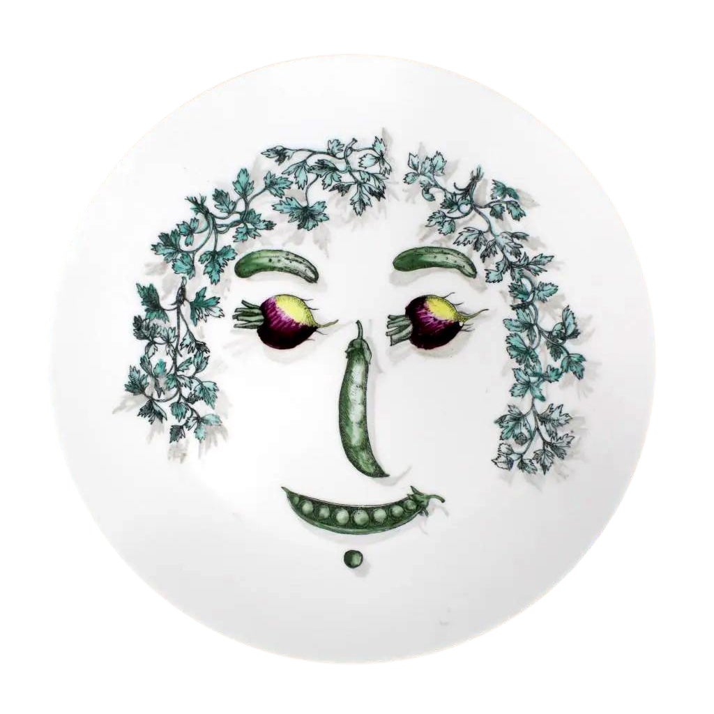 Assiette en céramique avec visage végétal Fornasetti en vente