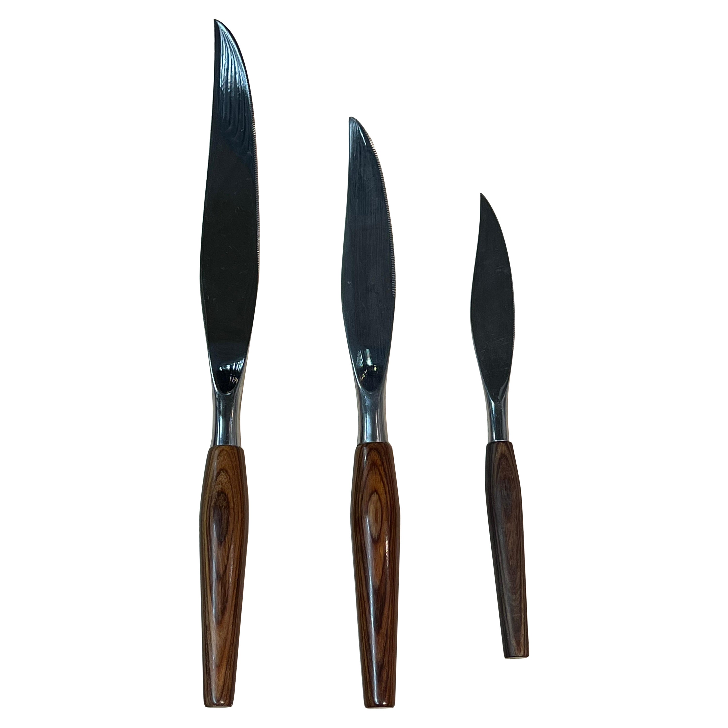 Mode Danish Rosewood and Stainless Steel Knives by Sheffield, Set of Three For Sale