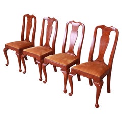 Henkel Harris Queen Anne Solid Cherry Wood Dining Chairs, Set of Four