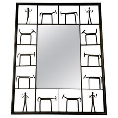 Mid-Century Modern Figurative Wrought Iron Mirror by Frederick Weinberg