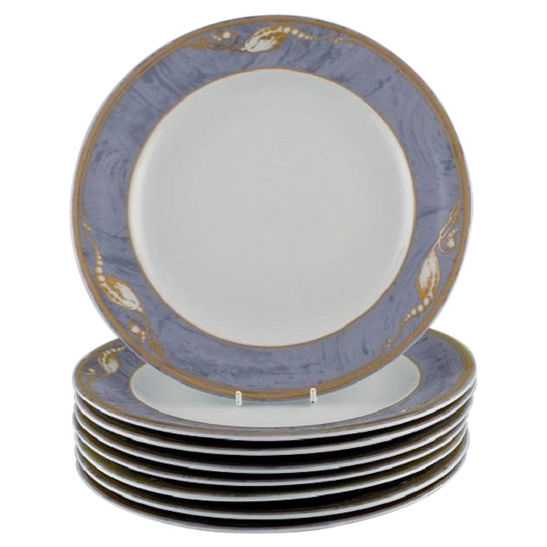 Eight Royal Copenhagen Gray Magnolia Porcelain Dinner Plates, Late 20th Century