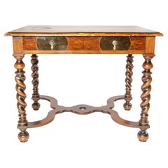 Barley Twist End or Side Table with Exquisite Inlay Marquetry Top and Drawer