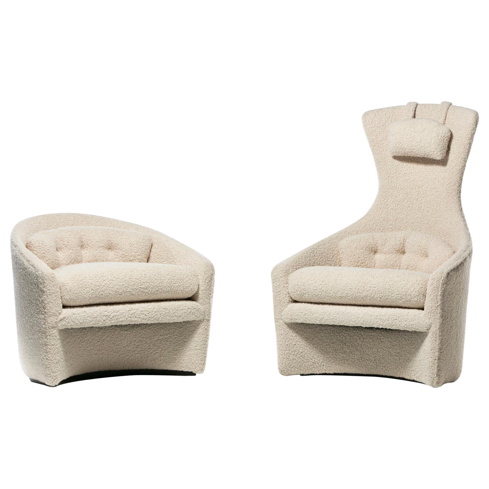 Adrian Pearsall Sculptural Mom & Pop Lounge Chairs in Ivory Bouclé, c. 1960s