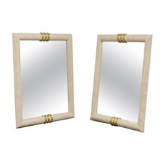 Pair of Large Cerused and Brass Mirrors