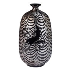 Japanese Contemporary Platinum Black Porcelain Vase by Master Artist