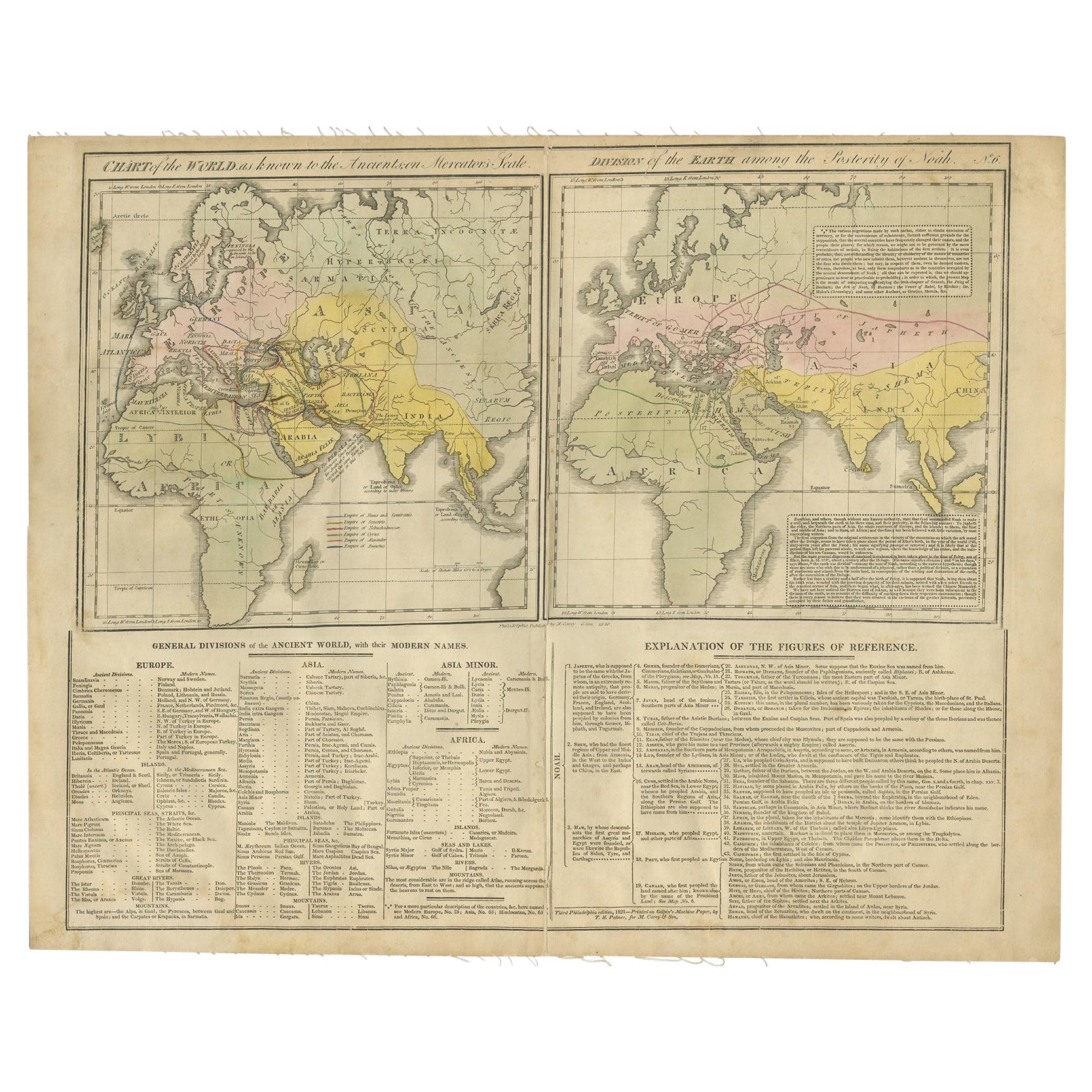 Mapas del mundo antiguo y de la posteridad de Noé, 1820