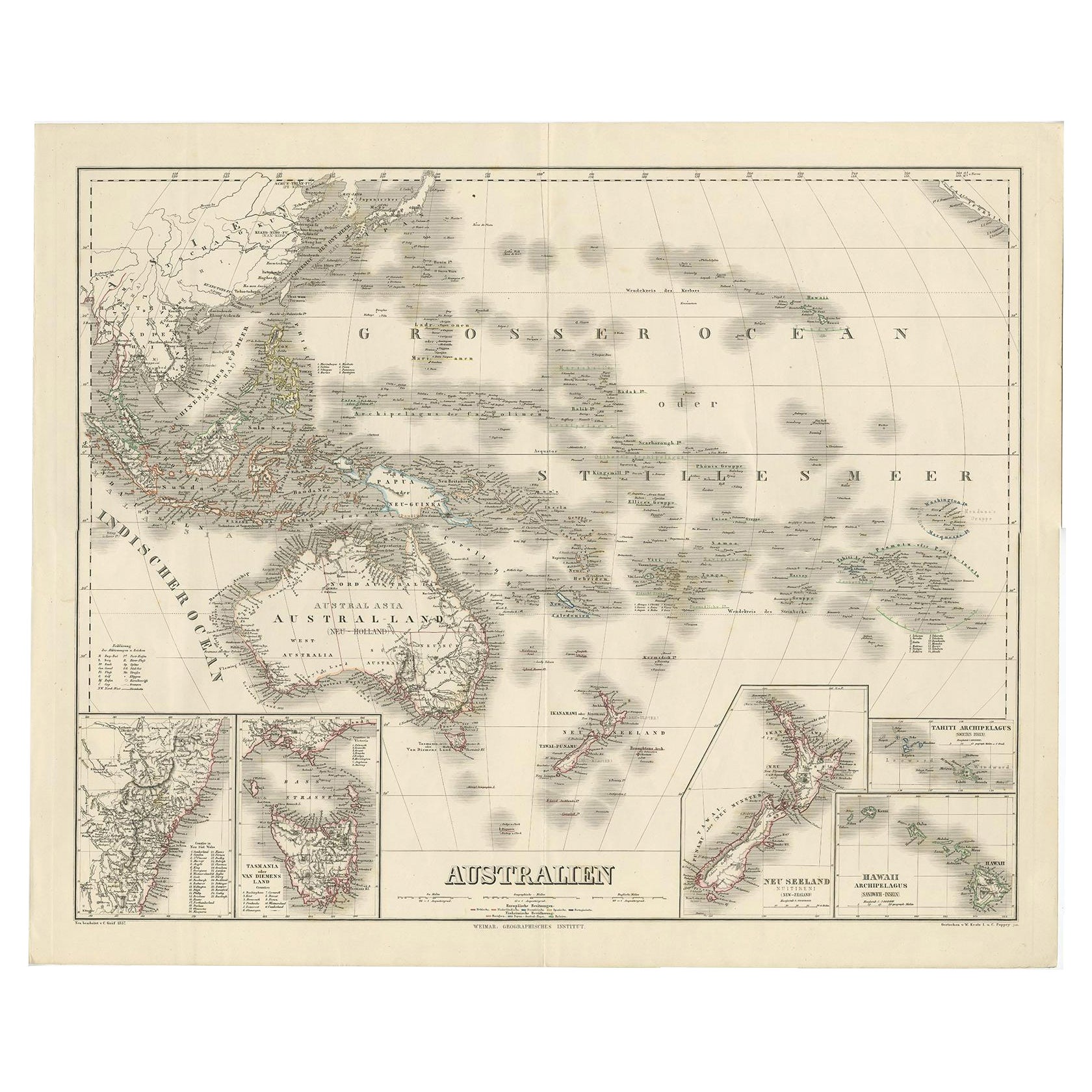 Karte von Australien, Neuseeland, einem Teil von China, Japan und Southeast Asia, 1857 im Angebot